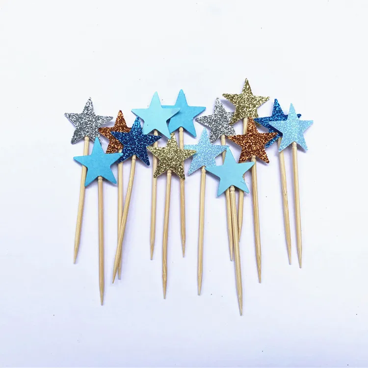 40pcs bule Glitter Star Cupcake Toppers bule Party Supplies Twinkle Little Star Party 1st Birthday Wedding New Years Eve Party