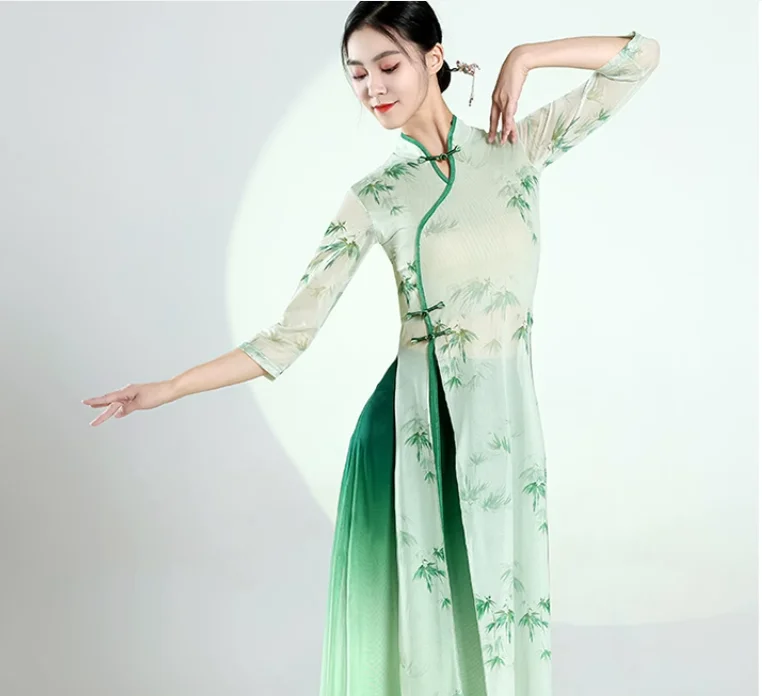 

Classical Dance Costume, Women's Chiffon Cheongsam, Chinese Dance Performance Costume