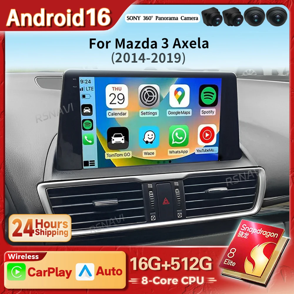 Android 16 Carplay Auto 2K Screen Car Radio Multimedia Player For Mazda 3 Axela 2014 - 2019 Autoradio GPS Stereo 2din Snapdragon