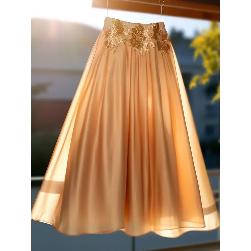 Grande taille Frence esthétique fleur imprimé maille fluide jupe femmes tempérament doux a-ligne taille haute mi-longue jupes complètes