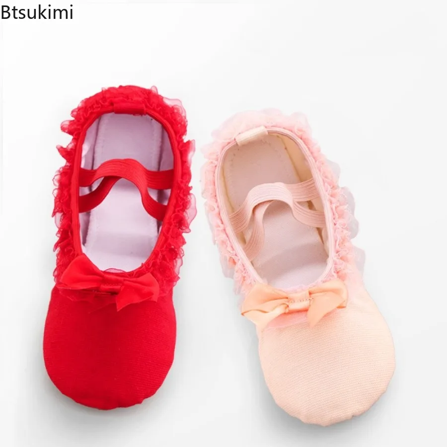 

Girls Ballet Shoes Candy Color Sweety Lace Spliced Canvas Ballet Flats Gym Yoga Practise Dance Shoes Kids Women Dance Slippers