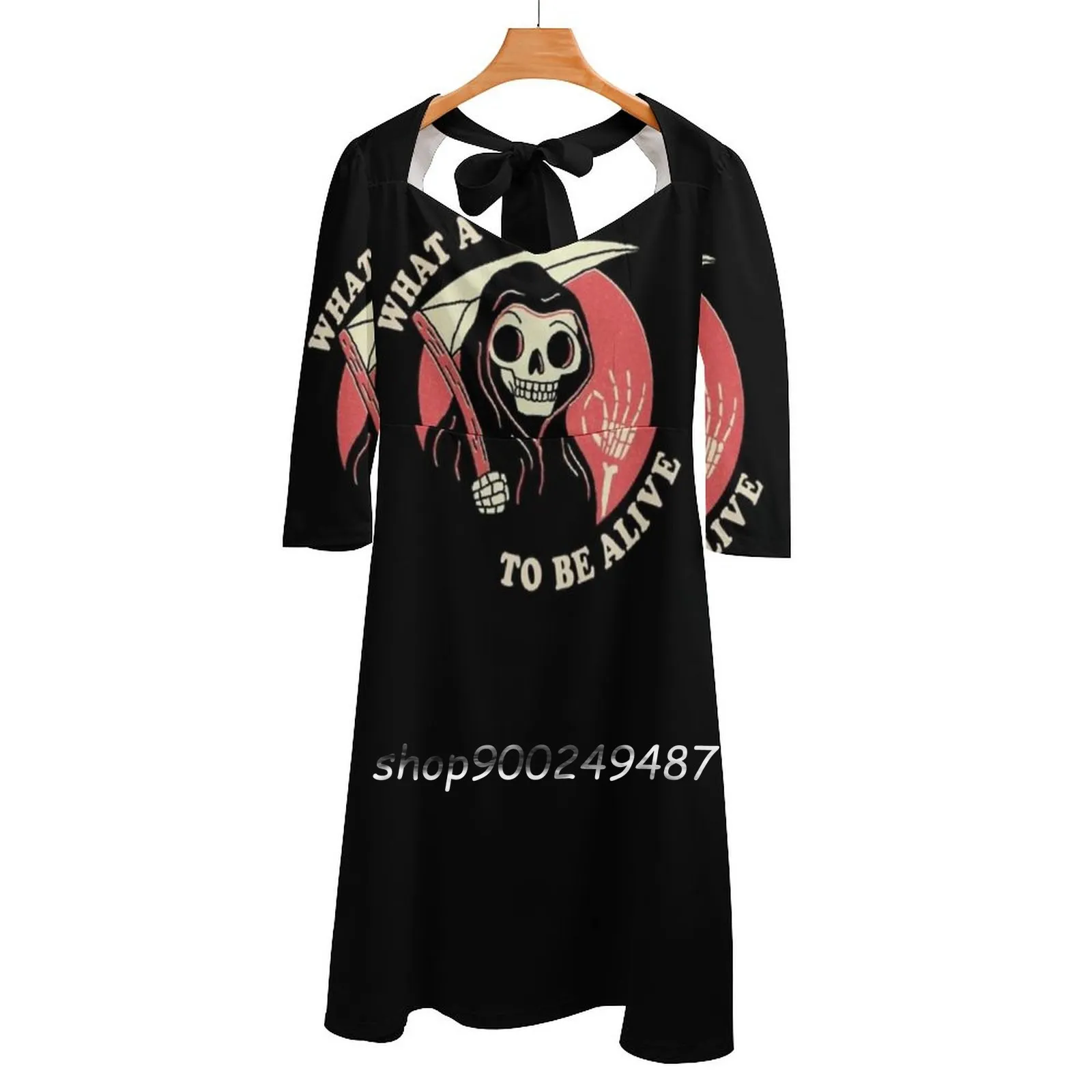 What A Time To Be Alive Square Neck Dress Sweet Summer Dress Women Elegant Halter Print Dress Death Grim Reaper Occult Retro