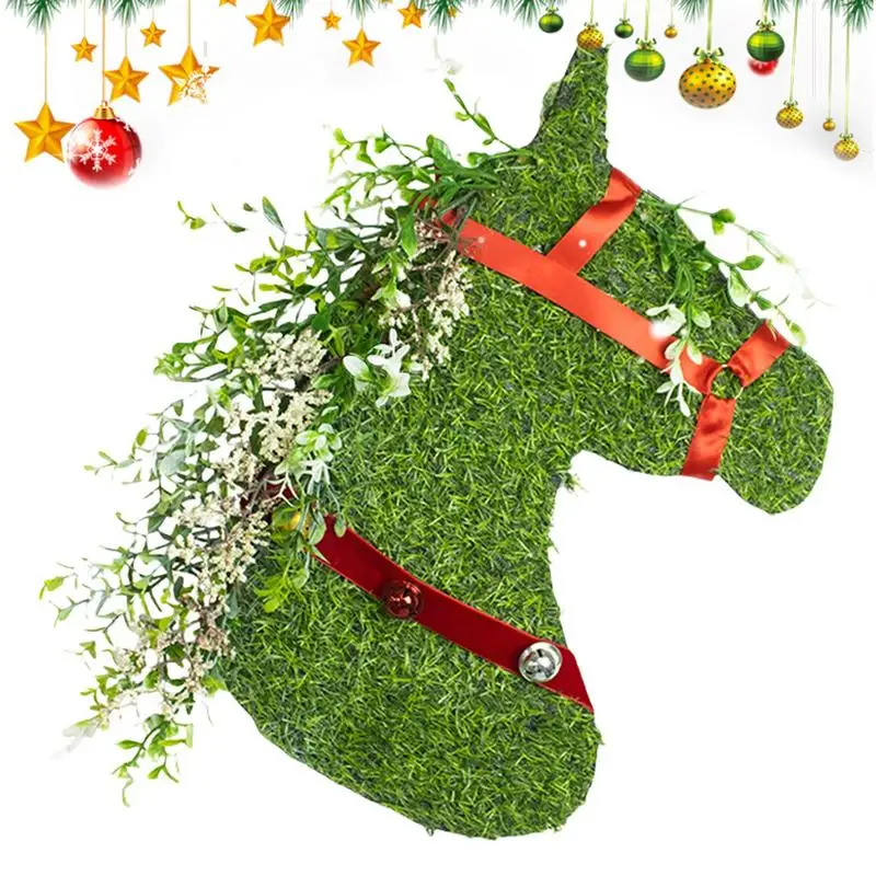 

Creative Christmas Wreath Green Horse Head Decoration Needles Garland Hanging Ornament For Home Front Door Outdoor Garland