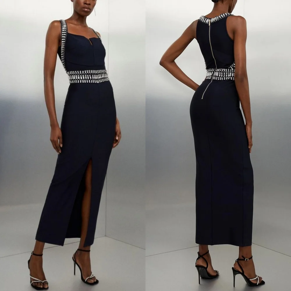 

Customized High Quality Jersey Sequined Pleat Straight Square Neck Midi Dresses Bespoke Occasion Sizes Available