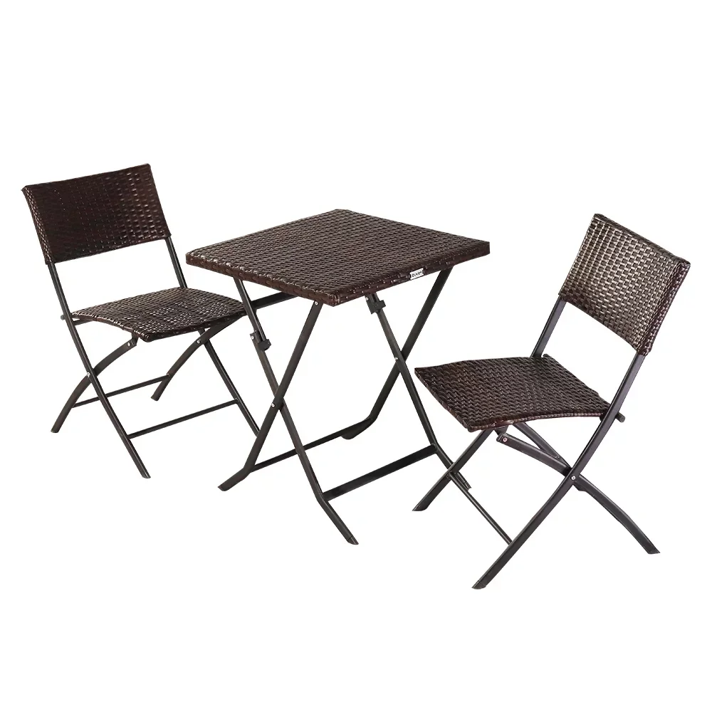 Homfa 3 Piece Outdoor Folding Table and 2 Chairs Set Brown 3