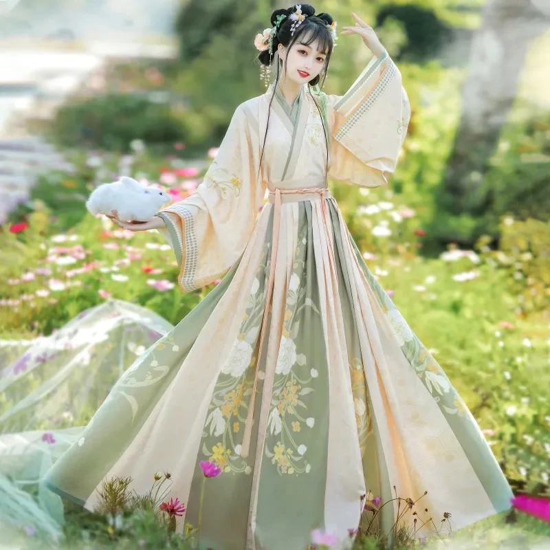 Hanfu de style chinois vert pour femme, costume de danse traditionnelle, vêtements de princesse dégradés financièrement, robe de danse