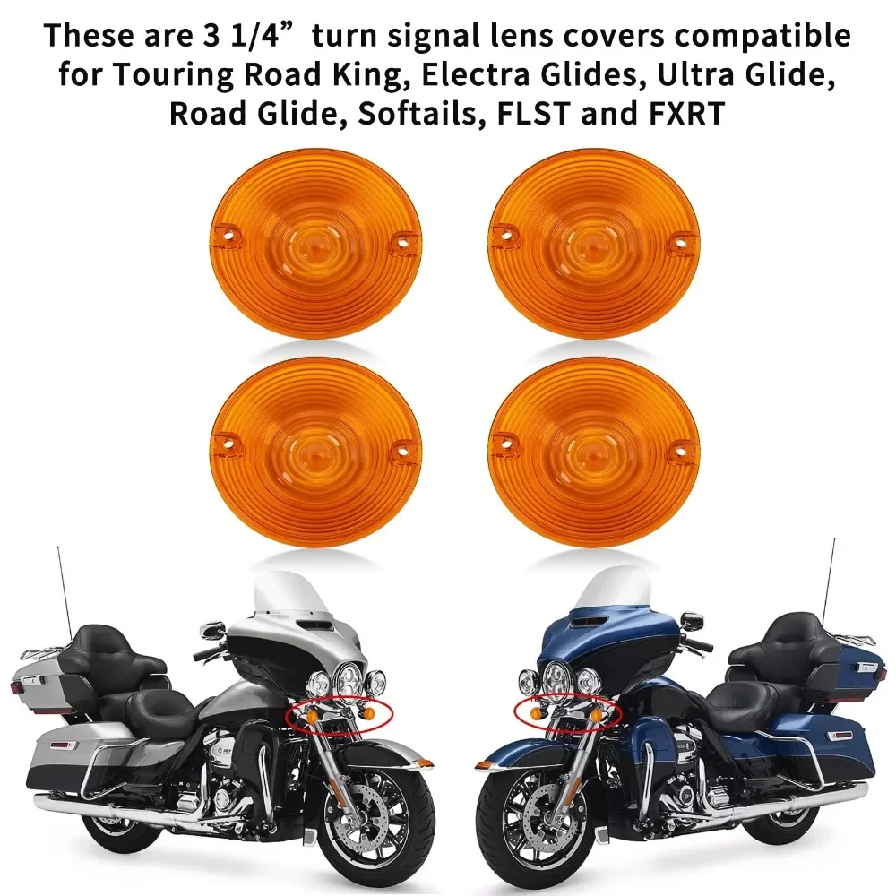 Motor 1/4’’ Flat LED Turn Signal Light Lens Covers Caps For Harley Touring 1986-2014 Electra Glides Road King Ultra Softail