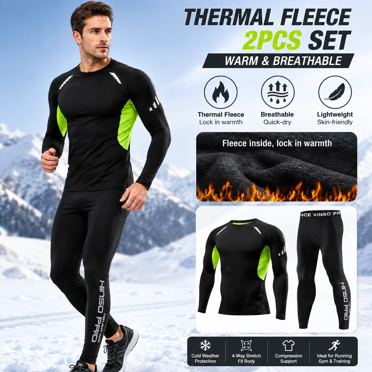Thermal Base Layer - Męski zimowy zestaw bielizny termicznej z