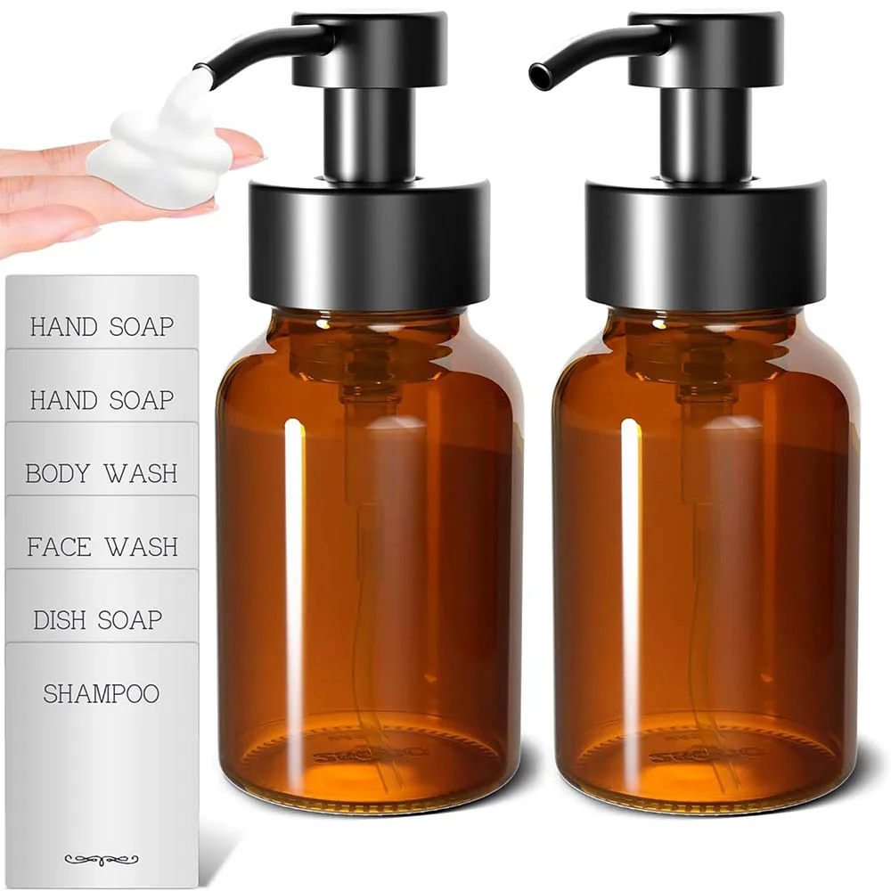 

Foaming Soap Dispenser, 8.5 fl oz / 250ml Amber Glass Foam Soap Dispenser for Bathroom & Kitchen, Foam Pump Empty Bottle