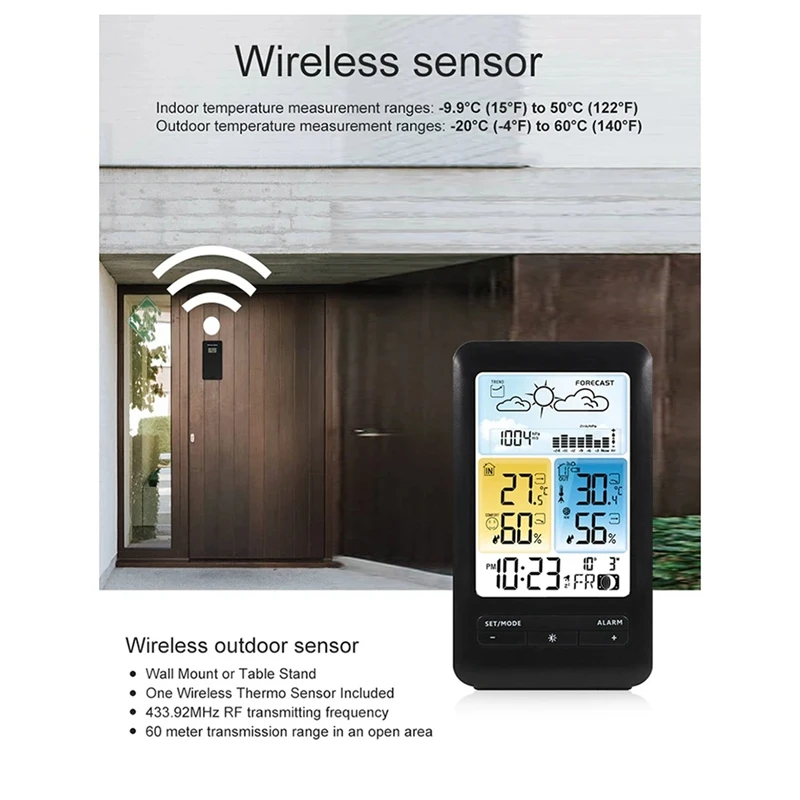 Wireless Digital Display Weather Station Thermometer, Temperature And Humidity Alarm Clock, Weather Forecast Sensor