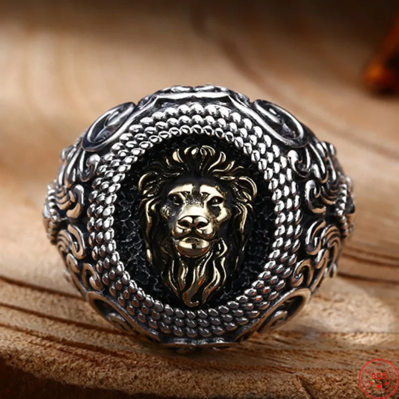 

Genuine S925 Sterling Silver Rings for Men New Fashion Chain Eternal Rattan Pattern Domineering Lion Punk Jewelry Wholesale