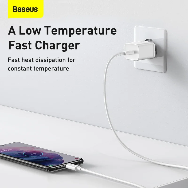 Baseus Super Si Quick Charger 1C 25W EU Sets Black（With Mini White Cable Type-C to Type-C 3A 1m Black）