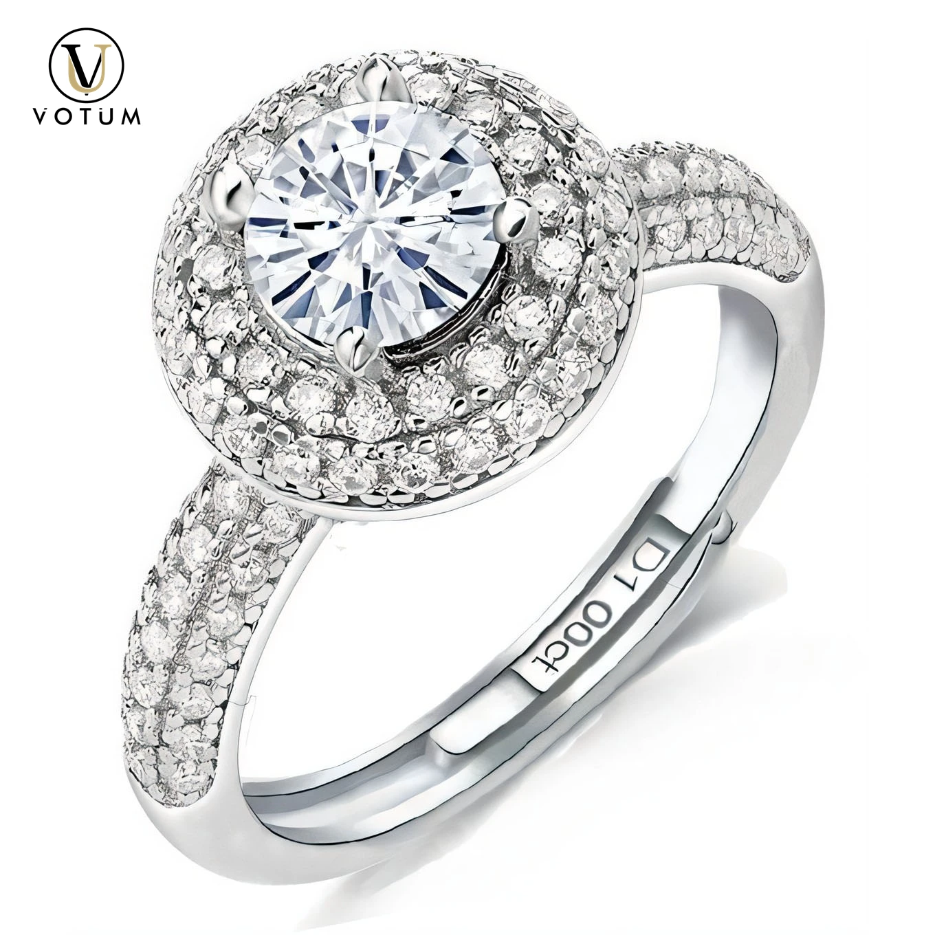 

Votum Silver 925 Wedding Ring 1ct Round GRA Certificate Moissanite Diamond White Gold Plated Jewellery for Women Dropshipping