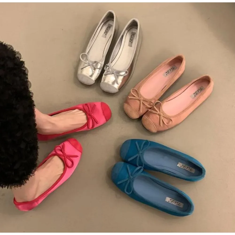 

Zapatos planos elegantes para mujer, bailarinas con punta cuadrada, mocasines planos de Ballet sin cordones, informales