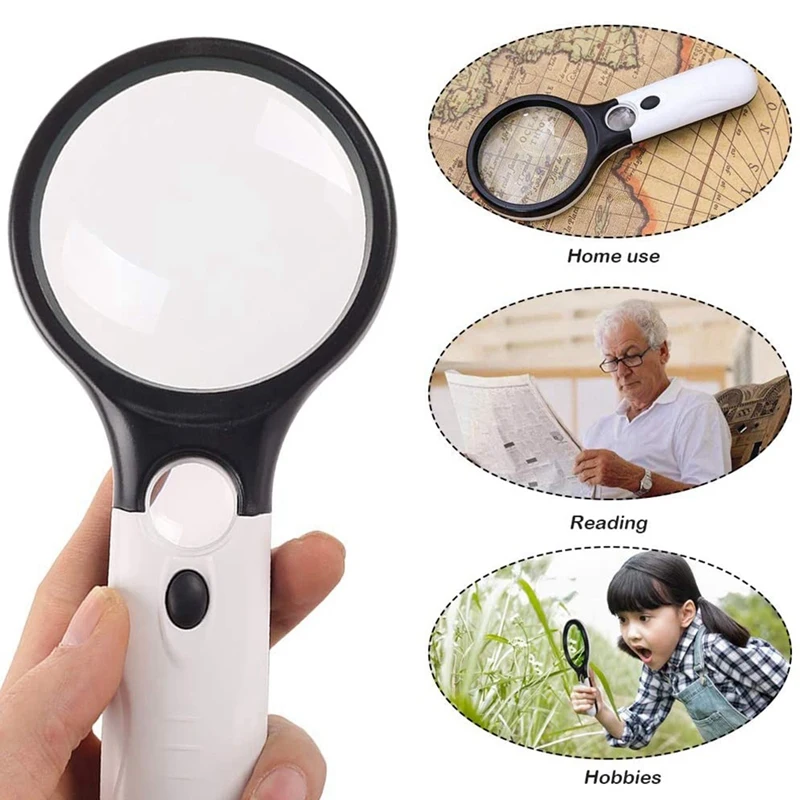 2 Pcs LED Light Appreciation Reading Magnifying Glass High Power Handheld Magnifying Glass 75Mm Mirror Magnifying Glass