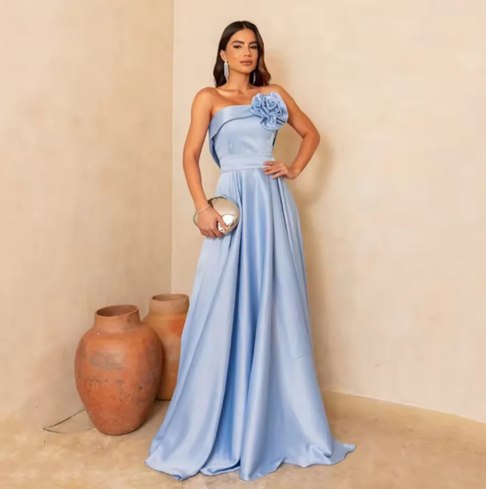 فساتين وصيفة الشرف أنيقة باللون الأزرق السماوي على شكل حرف a بدون حمالات على شكل زهور مطوي فستان الحفلات 2025 فساتين حفلات الزفاف حسب الطلب