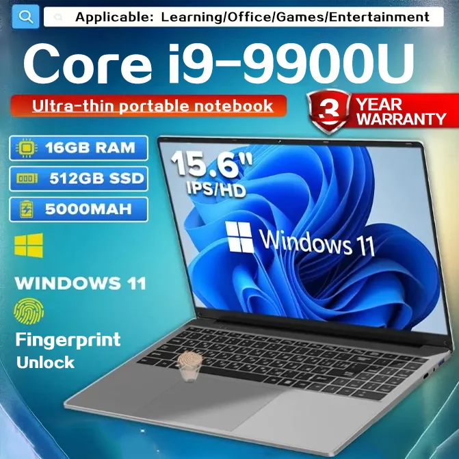 15.6" Windows 11 Pro Laptops  Intel Core i9-9900U 16GB RAM 1TB SSD Office Gamer  Study notebook Computer PC