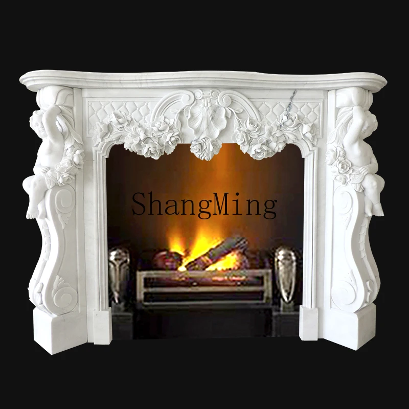 

CL Natural Marble Fireplace TV Cabinet Indoor Stone Decorative Ornament Stone Carving Fireplace Stand