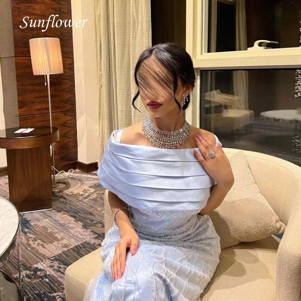 Sunflower Sexy Off the Shoulder Appliques Satin Formal Evening Dress 2023 Slim Mermaid Floor-Length High-end Custom Prom Gowns