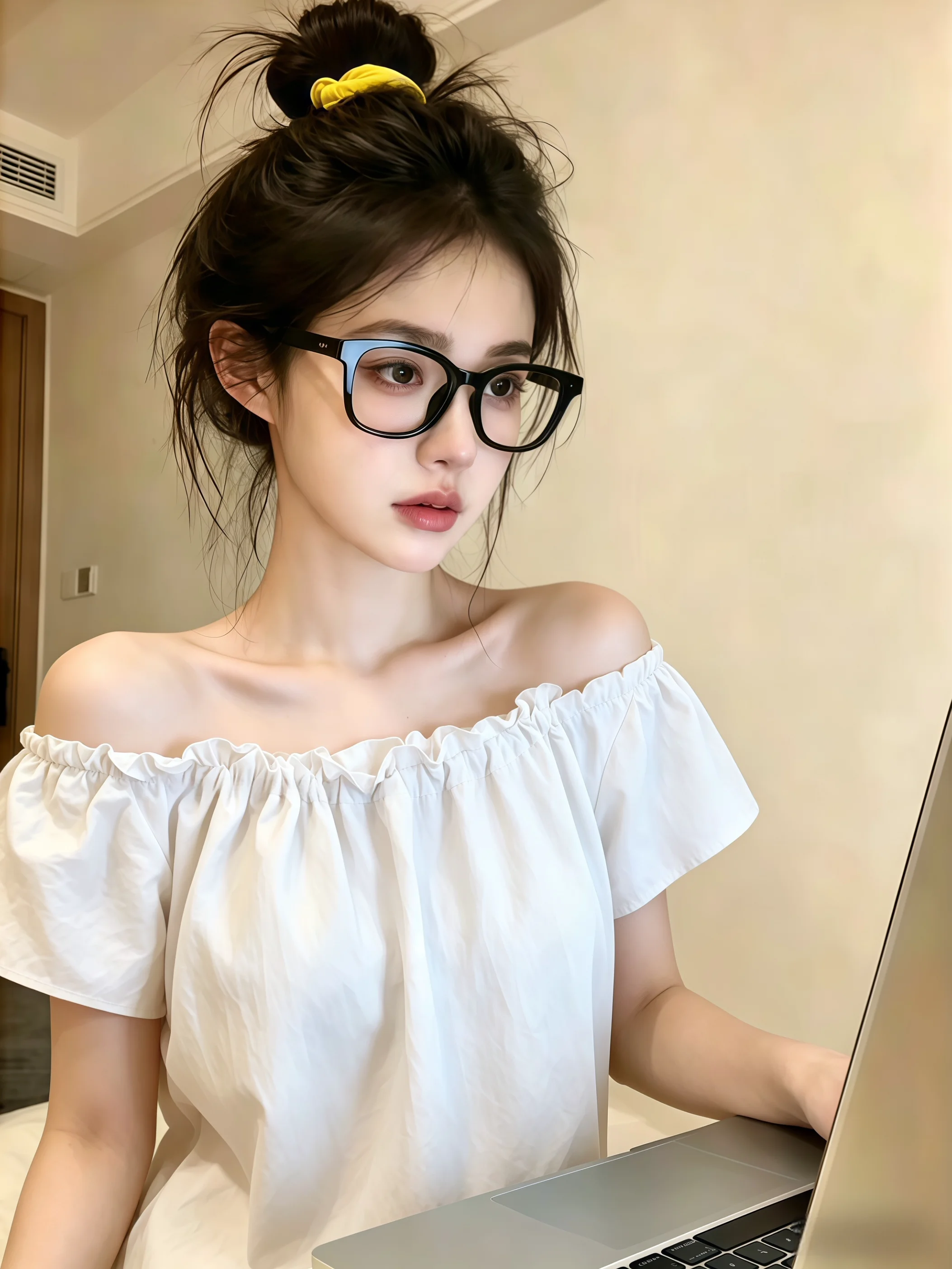 

Summer Sweet Double-Sided Wear Shoulder Bared Shirt Women's Style Commute Korean Version Straight Tube Fly Sleeve Button-Over