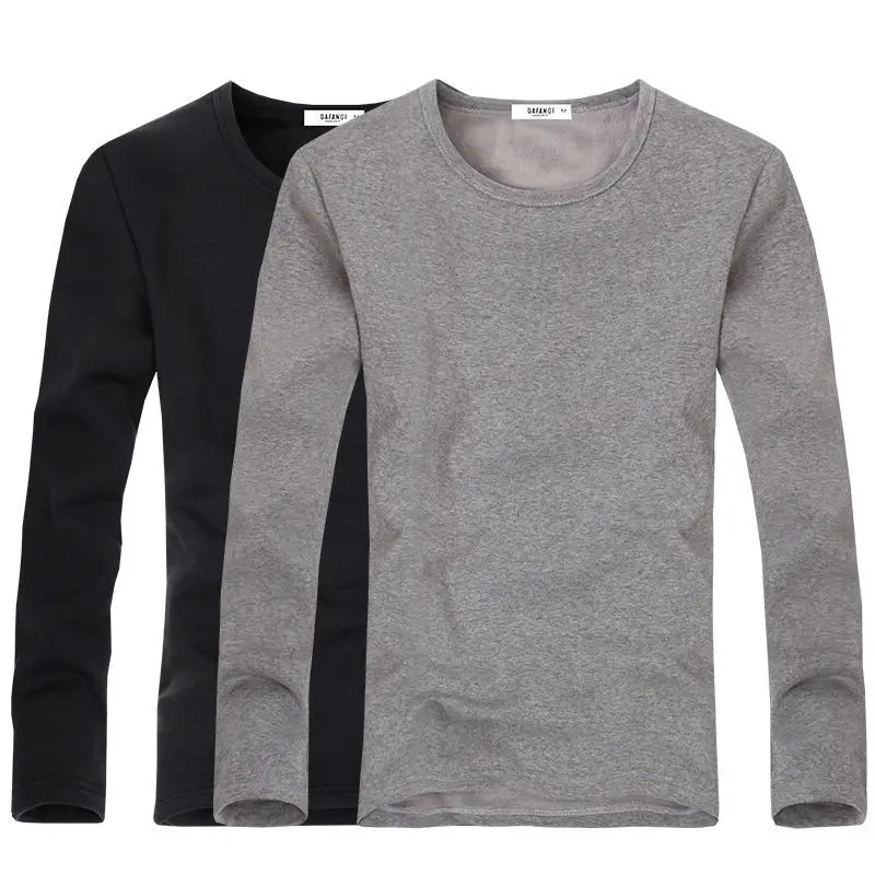 Autumn Winter Thick Thermal Long Sleeve T-Shirt Men's Fleece Lined Base Layer Warm Casual Top