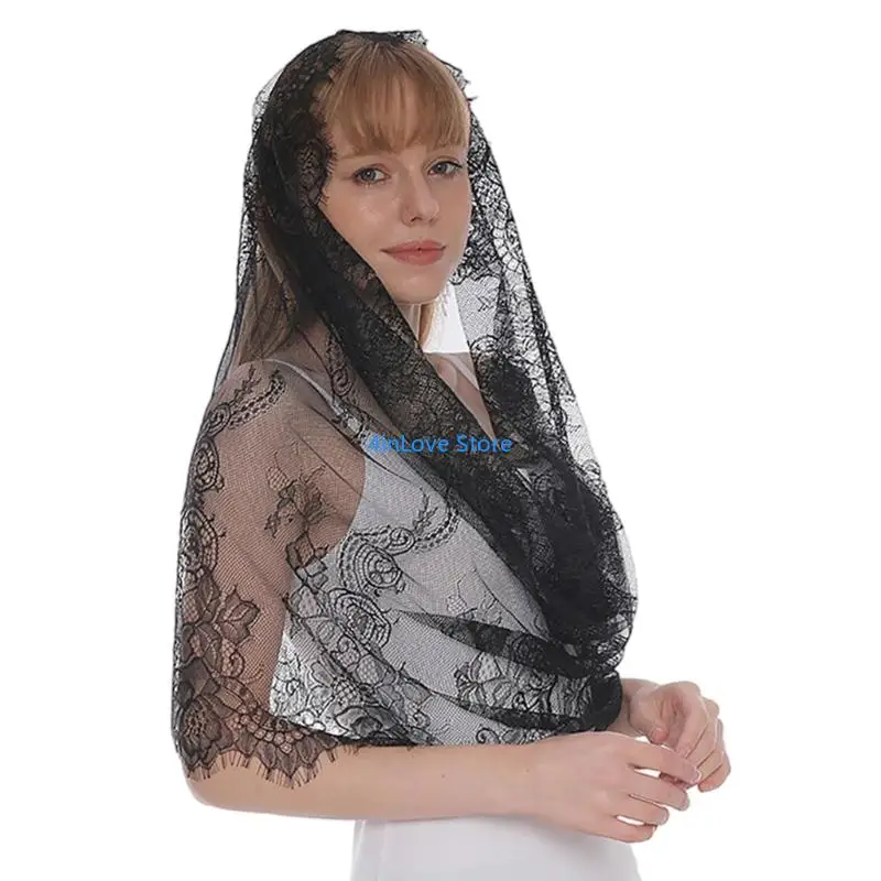 T4MD حجاب حجاب دانتيل حديث لصلاة الكنيسة حجاب رأس تول أنيق للنساء مانتيا #3