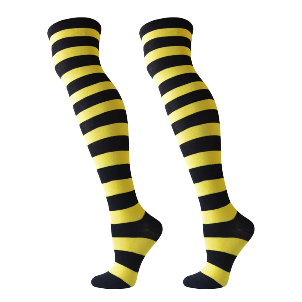 Yellow and Black Wide Striped Over The Knee Socks Long for Women Stocking Hose Thigh