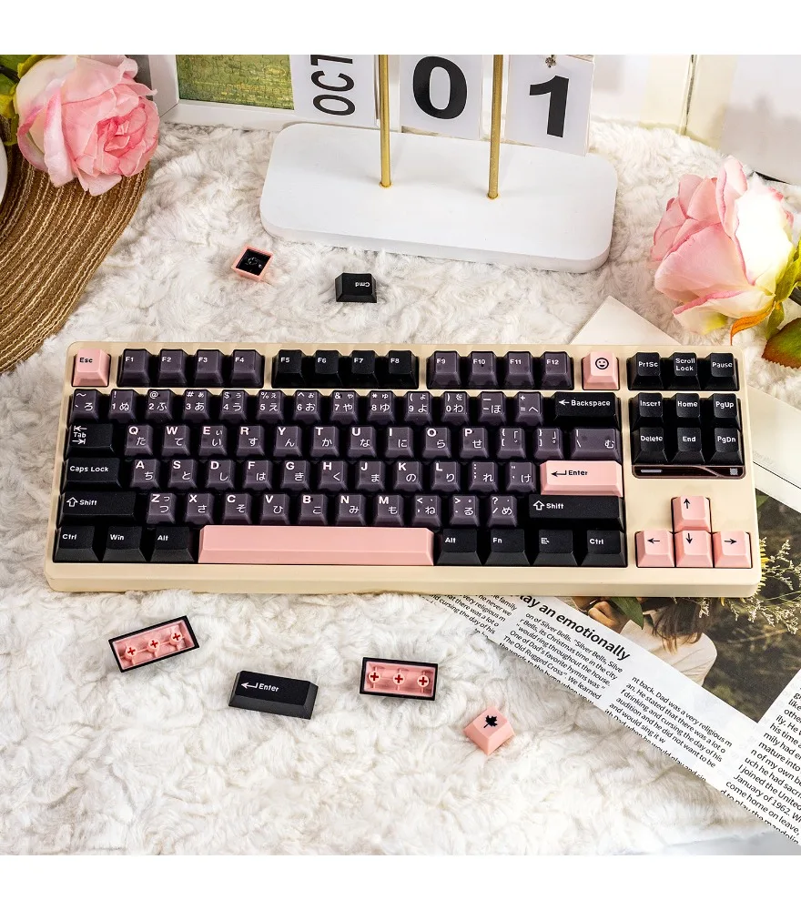 Night Sakura powder semi-transparent keycap 164 keys personalized PBT + PC two-color customized original wooting mechanical