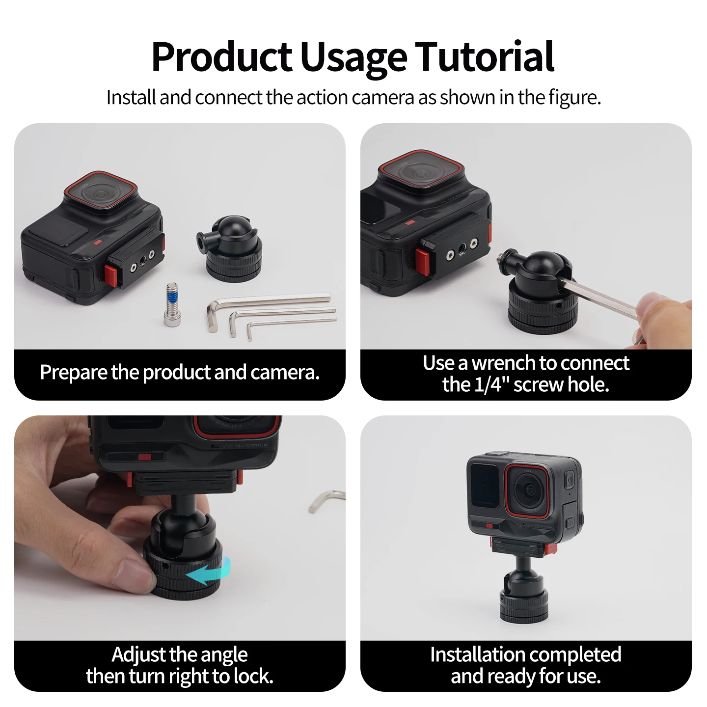 1/4 Zoll Kugelkopf Drehbare Schneckenklemme aus Aluminium 360° ° Panorama-Stativhalterung für DJI Osmo Insta360 GoPro Action-Kamera Zubehör – Detail 3