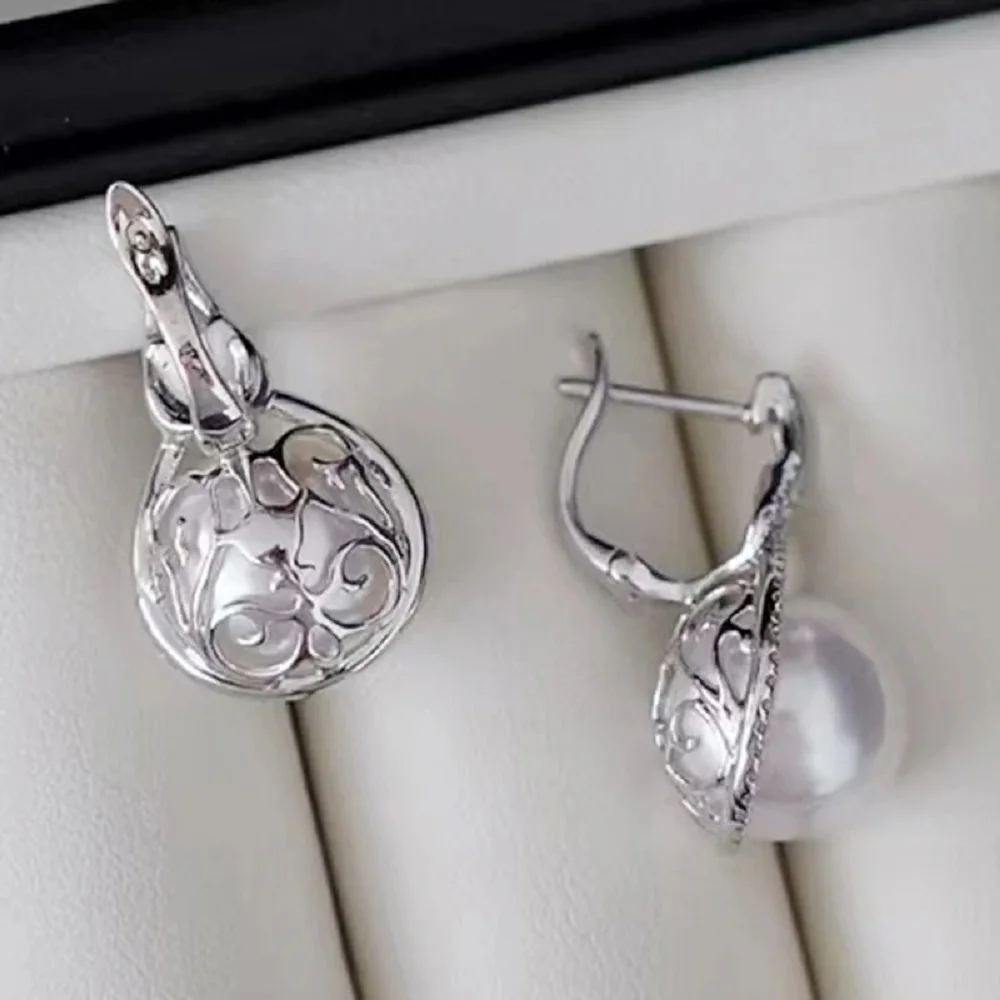 Klassische, modische, luxuriöse Ohrstecker, Ohrringe, AAA 12-13 mm natürliche Perlenohrringe, 925er Silber
