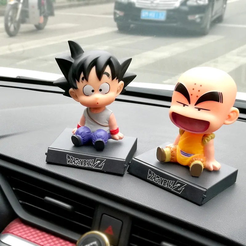 Anime Dragon Ball Z Goku Kuririn Shaking Head Bobblehead Toy Mickey Minnie Model Phone Holder Bracket Car Decoration