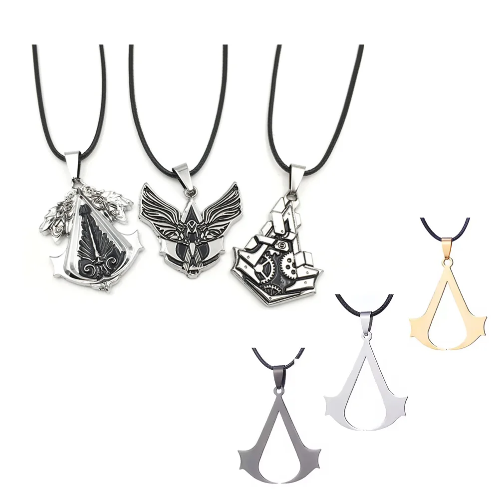 Llavero clásico de película Assassins, triángulo picado, acero inoxidable, plata, negro, Color dorado, colgante, collar, regalos de joyería para fanáticos