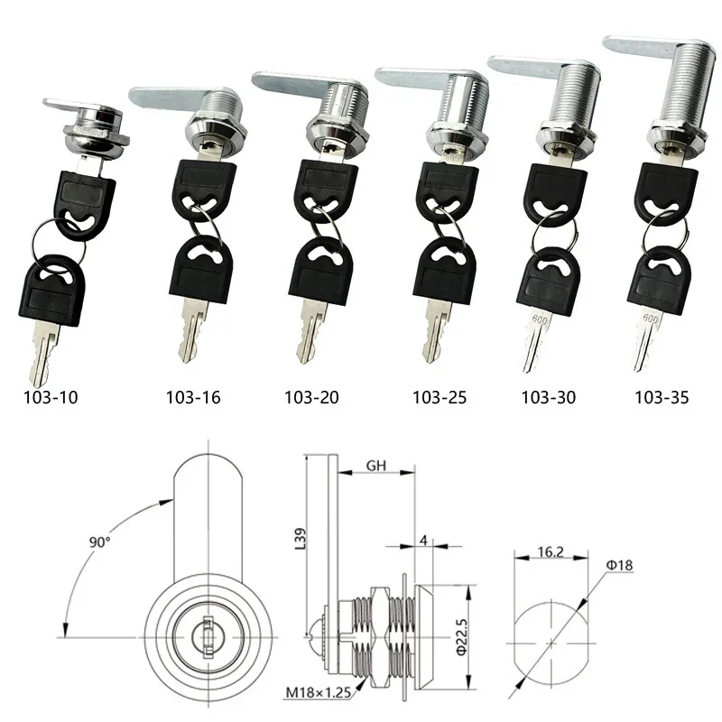 Cam Lock Security Lock 16-40mm Cabinet Cam Lock Door Barrel Drawer Filing Cabinet Post Mail Box Furniture Locker Cupboard 2 Key image 2