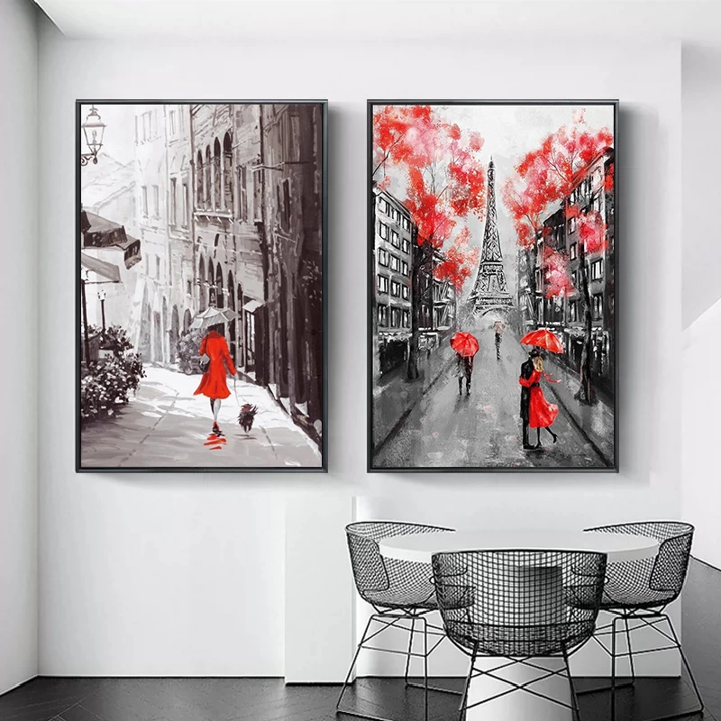 Romántica ciudad pareja París Torre Eiffel pintura al óleo sobre lienzo arte Cuadro carteles e impresiones cuadro de pared nórdico para sala de estar