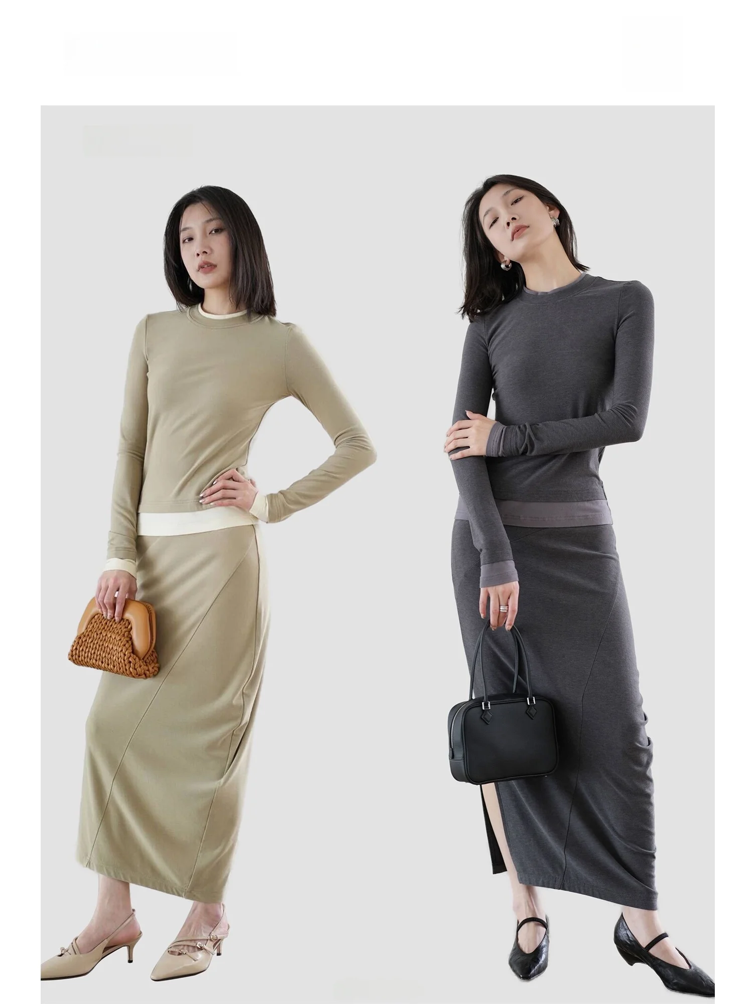 

Новый осенне-зимний комплект Azhu: многослойный топ и длинная юбка, модный женский костюм из двух предметов