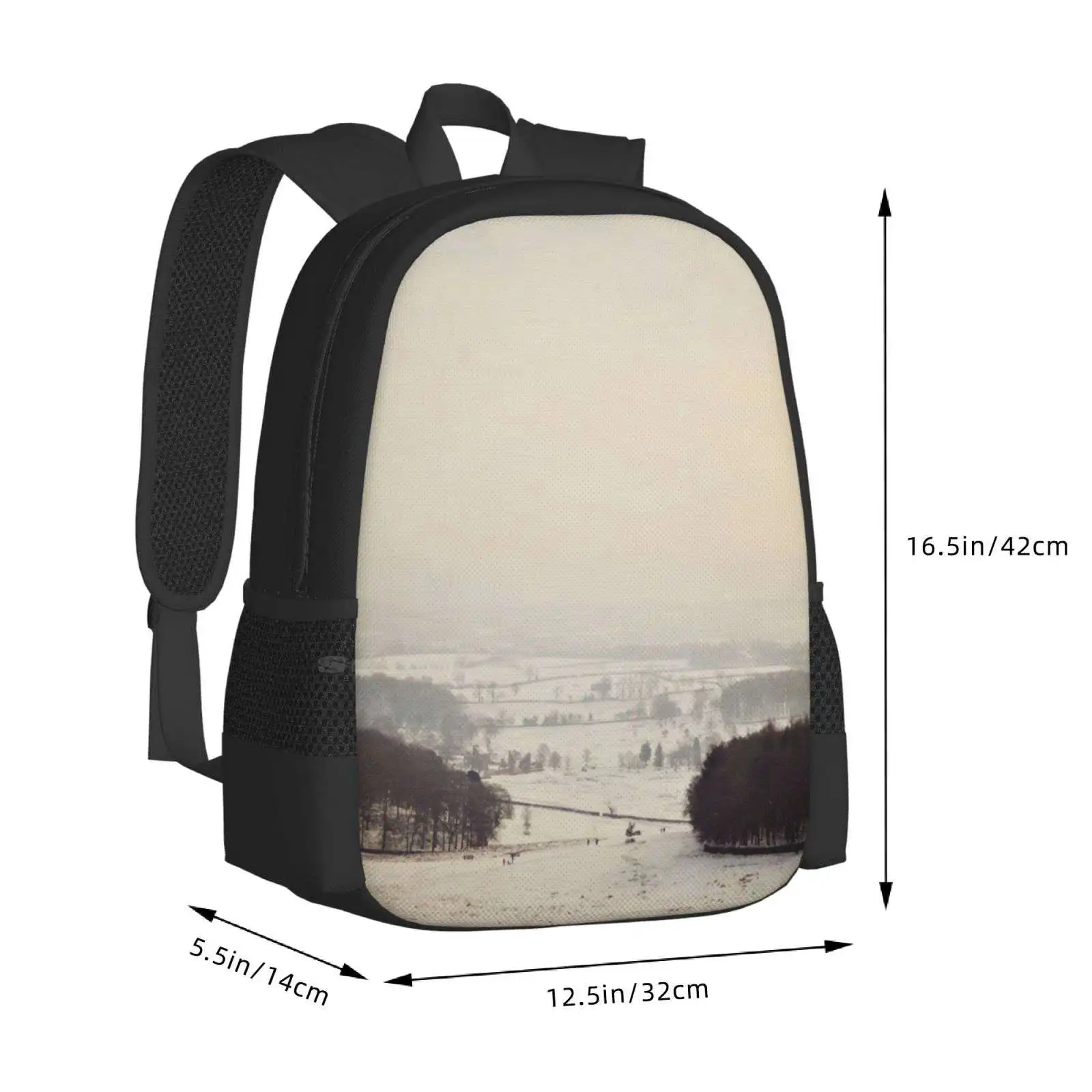 Snow Covers The Land Pattern Design Laptop Travel School Bags Trees Landscape Countryside Winter Cold Snowy Valley December