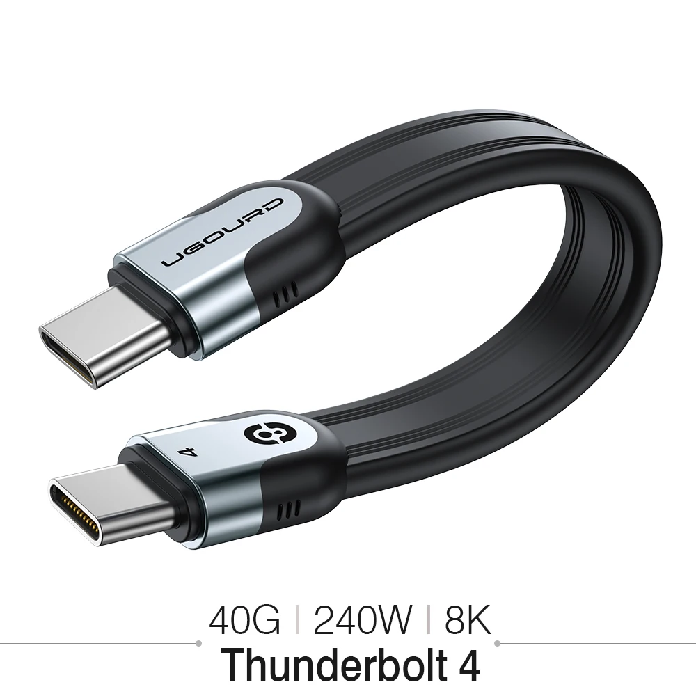 UGOURD Platte USB C Thunderbolt4 USB 4-kabel 40Gbps Type C Datumkabel 240W Snellaadsnoer 0,15-1m voor Thunderbolt 3 4 iPhone SSD