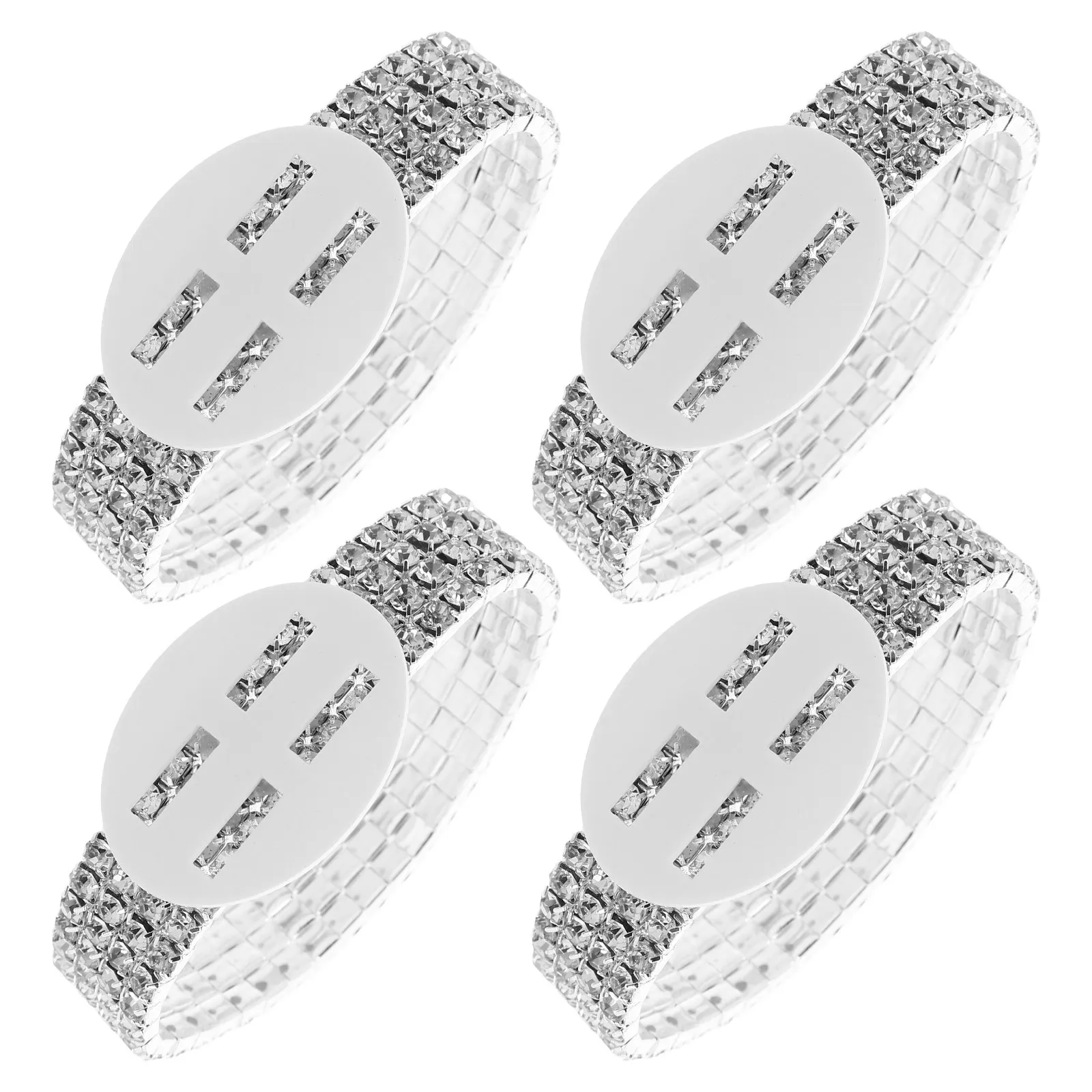 4Pcs Rhinestone Elastic Wrist Corsage Bracelet Wedding Prom Anniversary Bridal Shower Party Decoration Boutonniere Magnet view 4