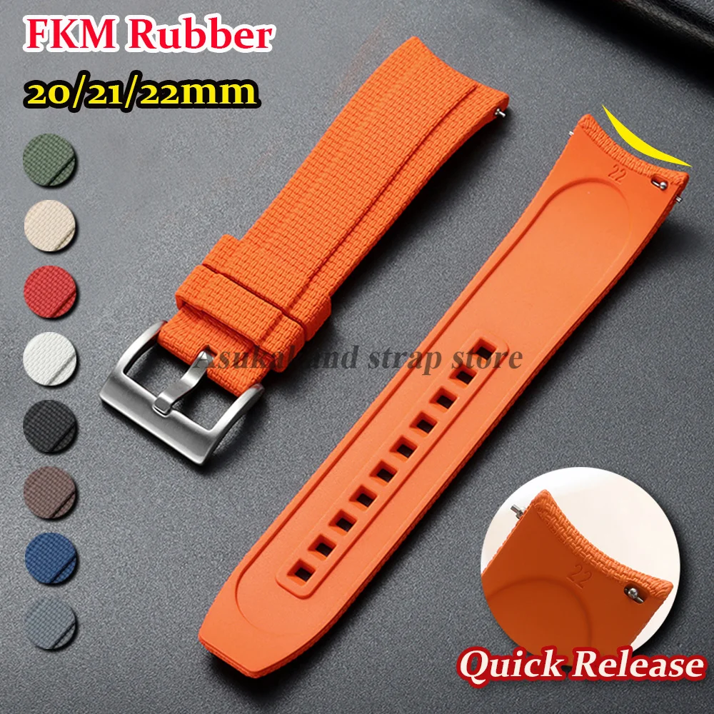 20mm 21mm 22mm FKM Rubber Watch Strap for Rolex for Seiko Curved End Waterproof Sport Bracelet Quick Release for Longines Bands