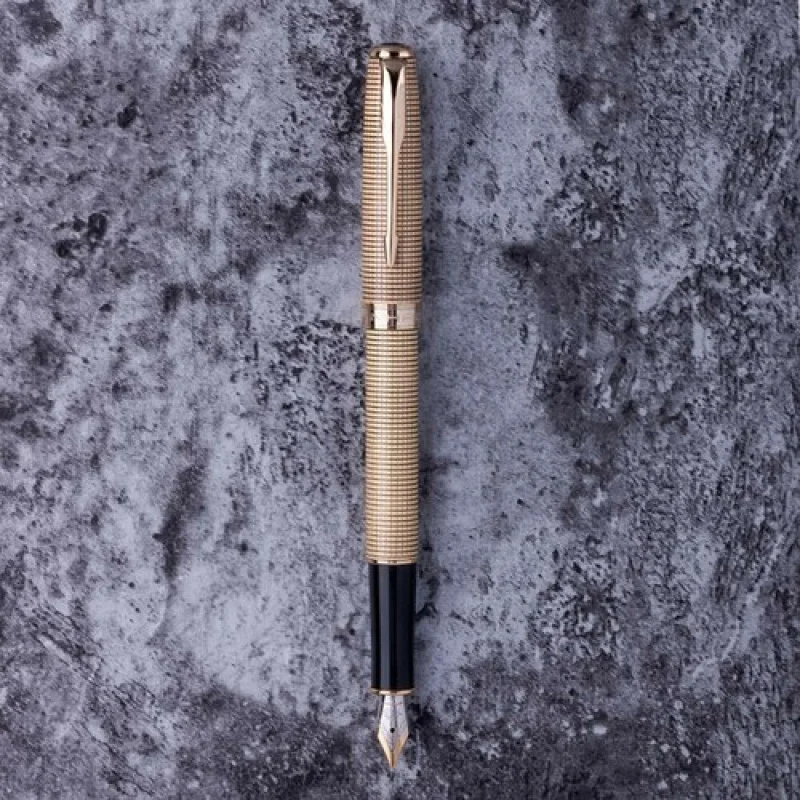 

A+ Jinhao 16 Metal Golden Fountain Pen Fashion Grids Pattern Writing Office Ink Pen