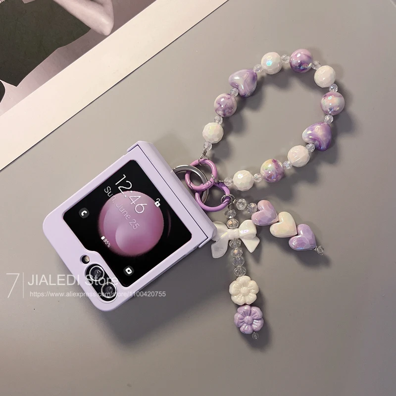 Cute Bracelet Bow Pink Hinger Phone case For Samsung Galaxy Z Flip 7 6 5 flip6 zflip6 7FE Cover