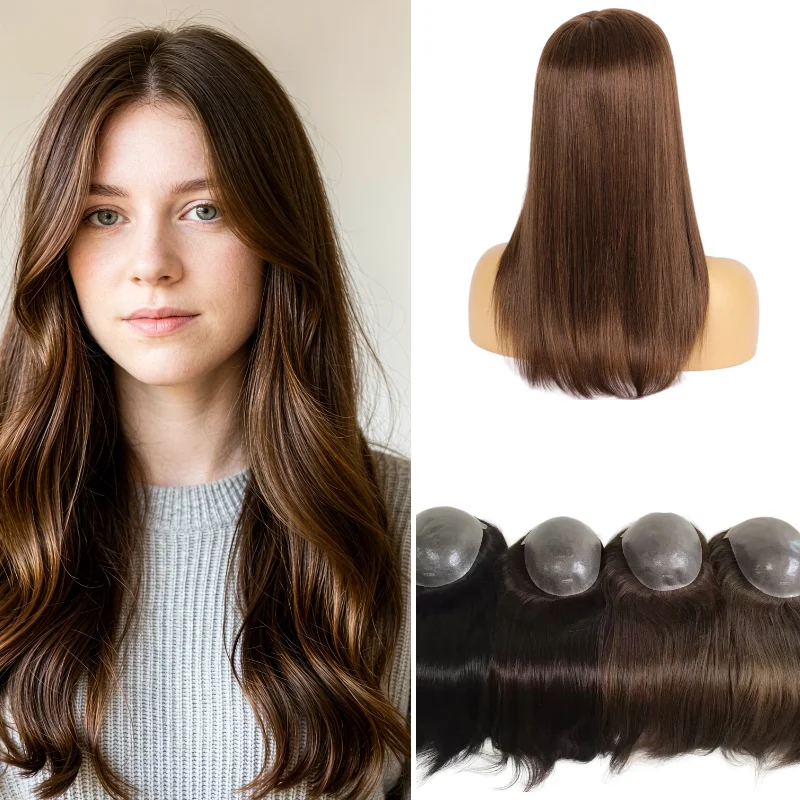 Woman Hairpiece Topper Human Hair PU Base 7x9 14inch Hand-Tied Wig In Stock 72H Ship Dropship Support Color 1B #4 #613