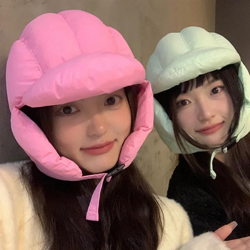 

Cute Candy-colored Cycling Hats for Women Autumn and Winter Windproof Thickened Warm Ear Protectors Show Face Small Bomber Cap