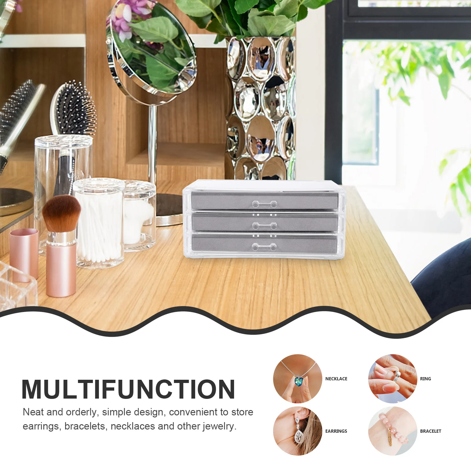 Jewelry Box Transparent Acrylic Drawer Multi-Function Desktop Organizer For Home Jewelry Storage Trinket Accessory Display