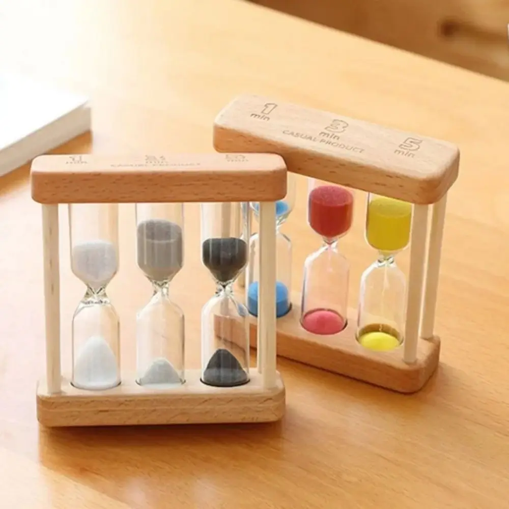 1/3/5 Minutes Toothbrushing Hourglass Timer 3-in-1 Wood Frame Sand Clock Colored Creative Children's Sand Hourglass Home Decor