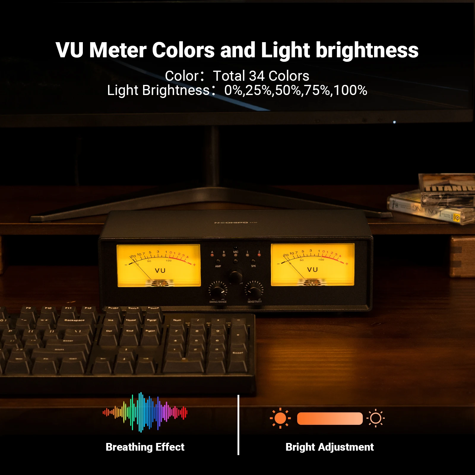 NEOHIPO ET30 HiFi Stereo Amplifier Speaker Selector With VU Meter Speaker Switcher with DB Panel Display Audio Selector