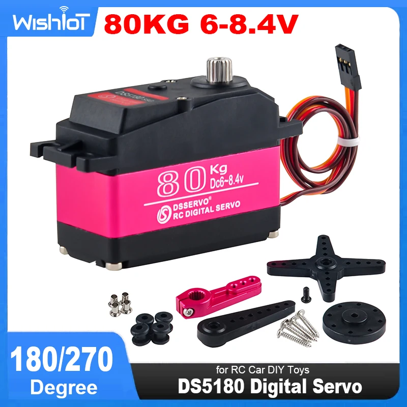 DS5180 Digital Servo 80KG 7.4V Motor Metal Robotic 180/270 Degree Waterproof IP66 High Torque with Arm for HPI Baja 5B SS RC Car