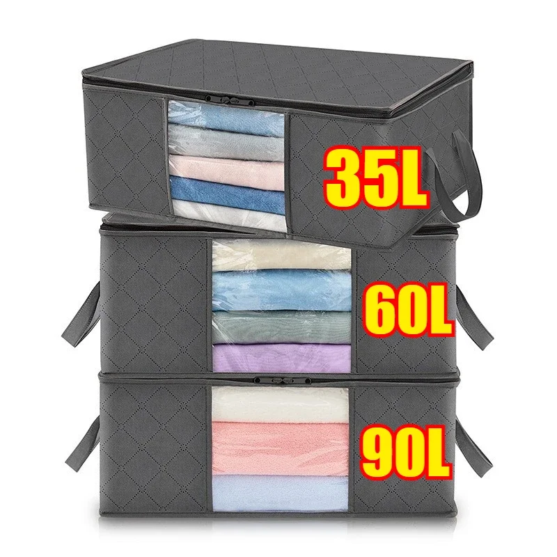 Schrank-Organizer und Aufbewahrung, Kleidung, Aufbewahrungstasche, Decken-Aufbewahrung, faltbare Aufbewahrungsbehälter, robust, aufgenäht, mit 3-lagigen Stoffen mit Re – Detail 1