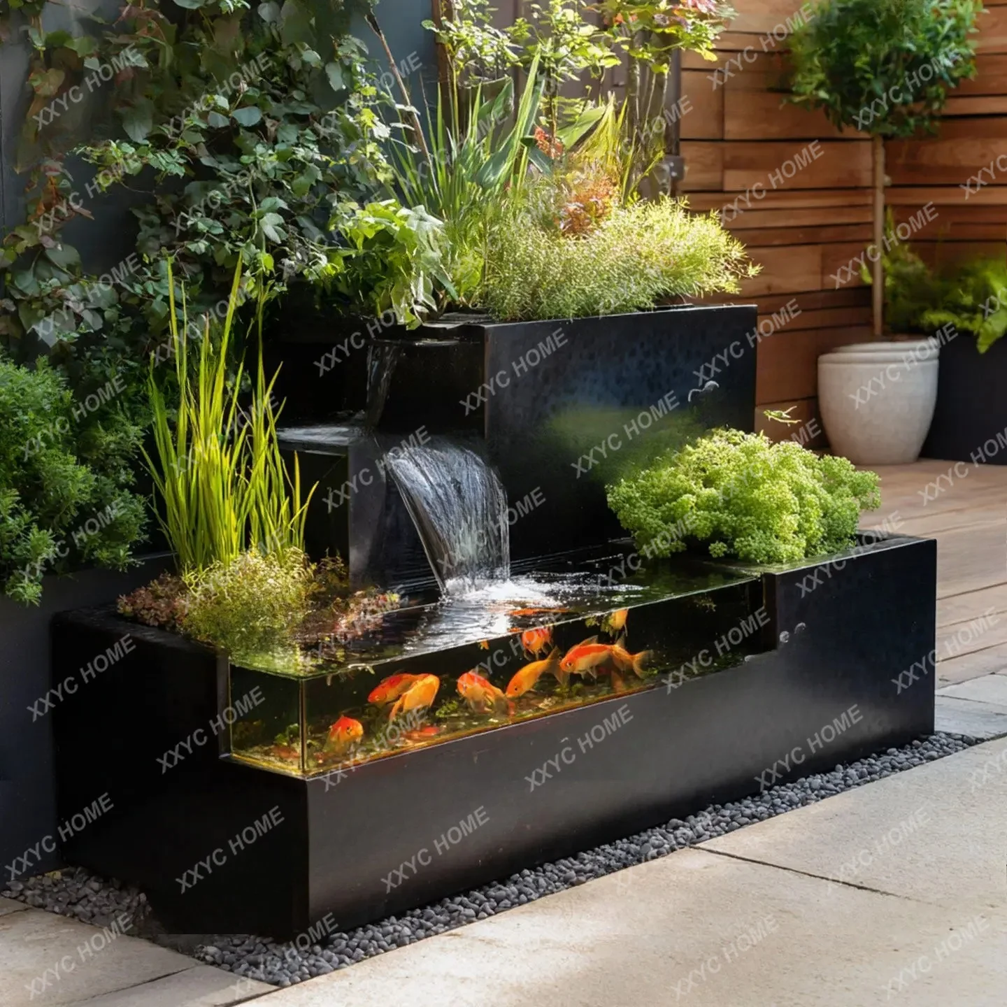 L Stainless steel metal courtyard water feature fish pond courtyard terrace garden waterfall water fountain ornament