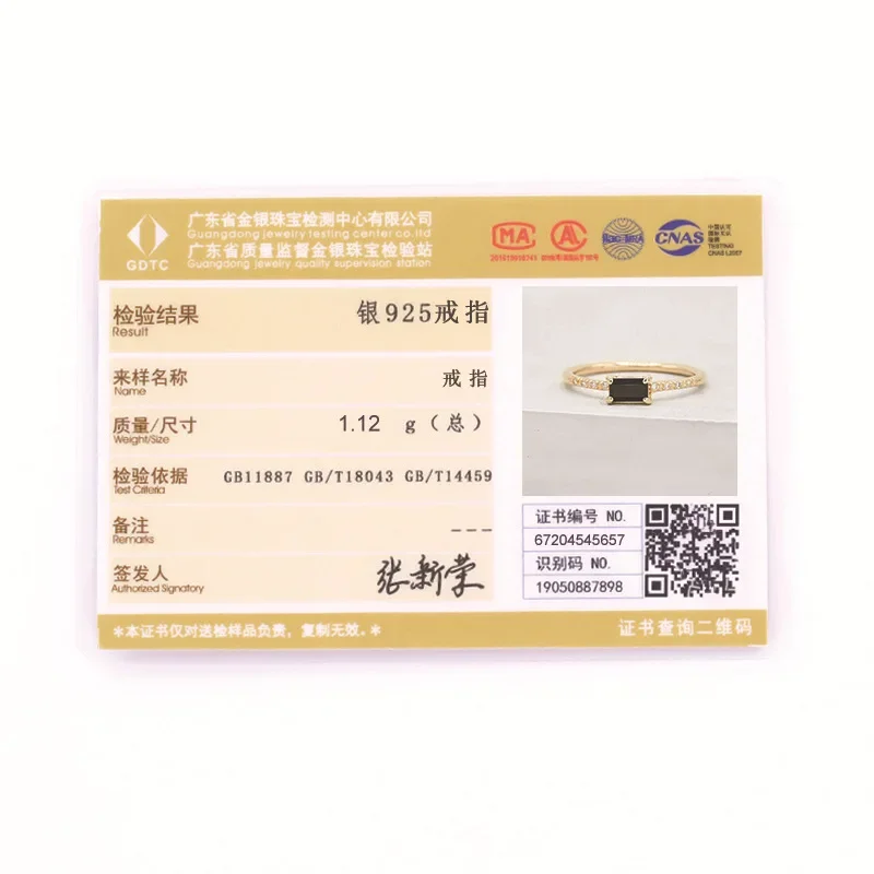 Trumium 925 Sterling Silver Rectangle Geometric Black Zircon Inlaid Rings for Women Plated18K Gold Women's Fashion Simple Ring - Image 5